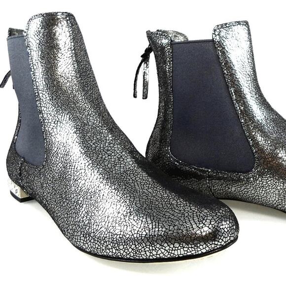 NIB$750 MIU MIU by PRADA Cracked Metallic Leather Crystal Heels Ankle Boots 36.5 - Picture 6 of 16